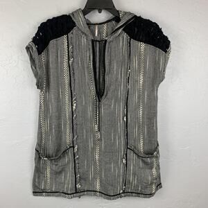 Free People Oversized Tunic Womens Small Hooded Boho Fringe Pockets Pullover Top